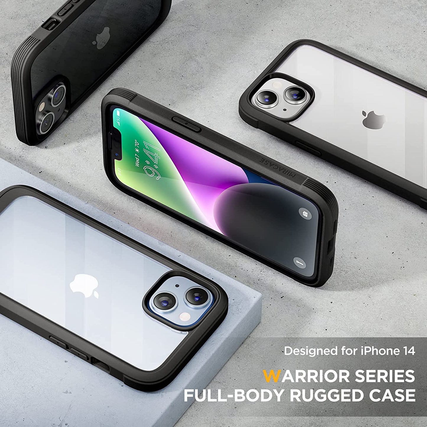 Miracase Glass Series Designed for Iphone 14 Case 6.1 Inch, 2023 Upgrade Full-Body Clear Bumper Case with Built-In 9H Tempered Glass Screen Protector and Camera Lens Protector,Black  Miracase   