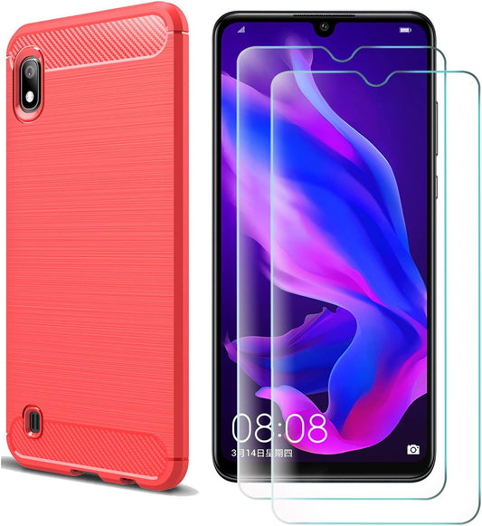 Aidinar Case for Xiaomi Redmi 7A, Slim Red Soft TPU Case + [2 Pack] Xiaomi Redmi 7A Tempered Glass Screen Protector, Flexible Silicone Cover for Xiaomi Redmi 7A Phone Cover  Aidinar   
