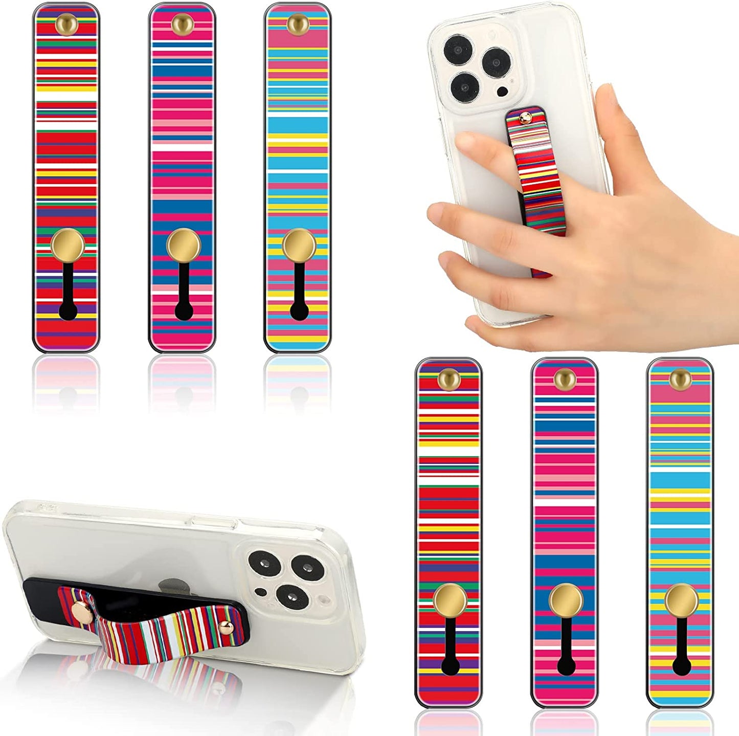 Weewooday 6 Pieces Phone Strap Grip Holder Finger Cell Phone Grip Telescopic Phone Finger Strap Stand Universal Finger Kickstand for Most Smartphones (Dreamy Colors)  Weewooday Figure  