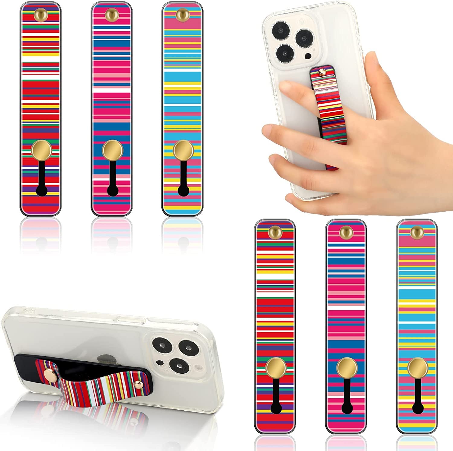 Weewooday 6 Pieces Phone Strap Grip Holder Finger Cell Phone Grip Telescopic Phone Finger Strap Stand Universal Finger Kickstand for Most Smartphones (Tie Dye Colors)  Weewooday Figure  