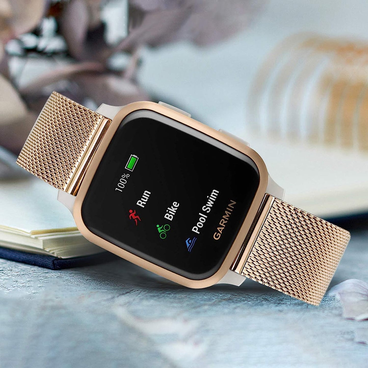 Trumirr Band for Garmin Venu / Venu Sq / Venu Sq 2 Smart Watch, Mesh Woven Stainless Steel Watchband Women Strap for Garmin Venu / Venu Sq / Sq Music Smartwatch  TRUMiRR   