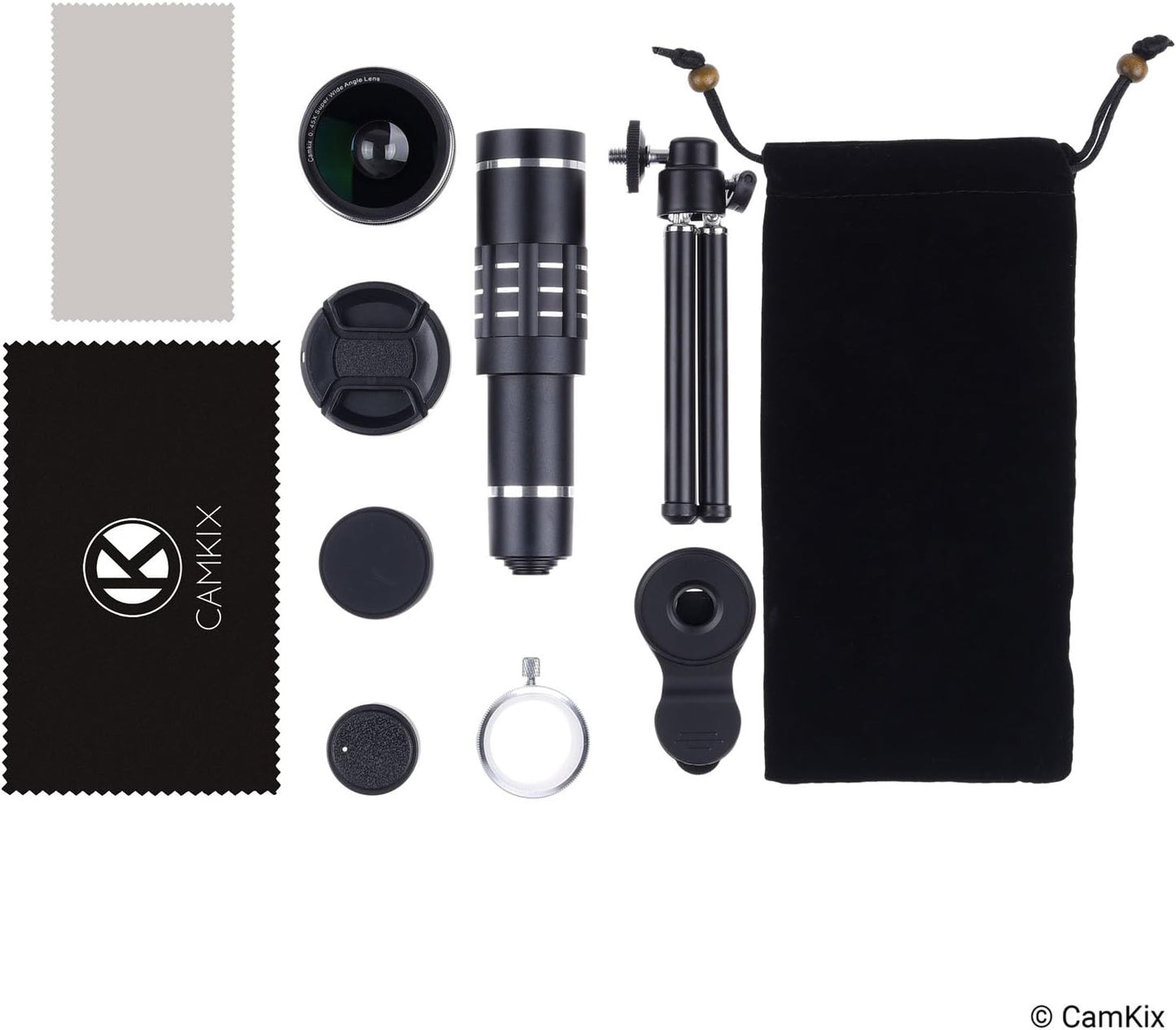 Universal 3In1 Lens Kit with 18X Telephoto + Macro + Wide Angle Lenses - Awesome Mobile Photography for Apple Iphone, Samsung Galaxy, Etc. - Locking Lens Clip - Adjustable Tripod (For Telephoto Lens)  CamKix   