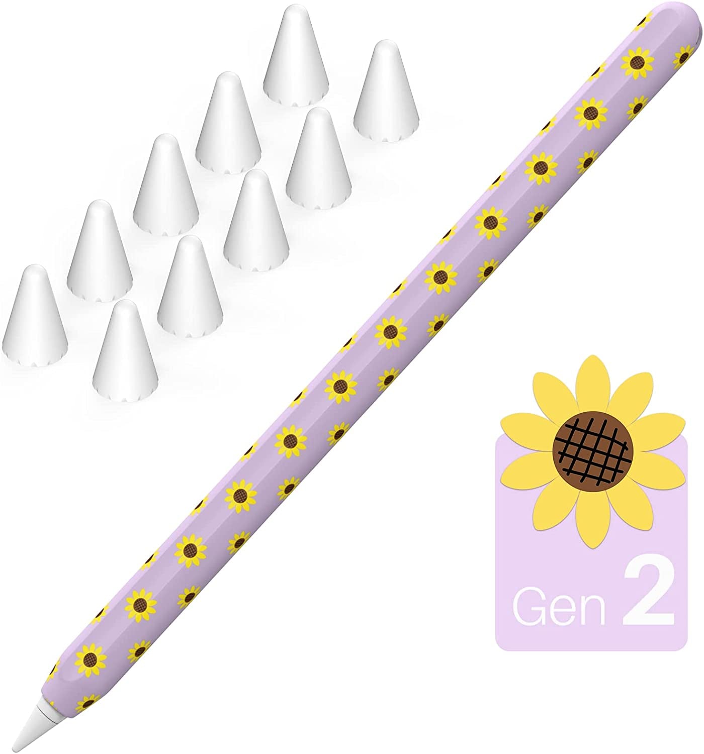 NIUTRENDZ Sunflower Case for Apple Pencil 1St Generation Case Cover Silicone Protective Sleeve Accessories with Apple Pencil Tips Cover & Cable Adapter Tether (Black)  NIUTRENDZ Purple Apple Pencil 2nd Generation 
