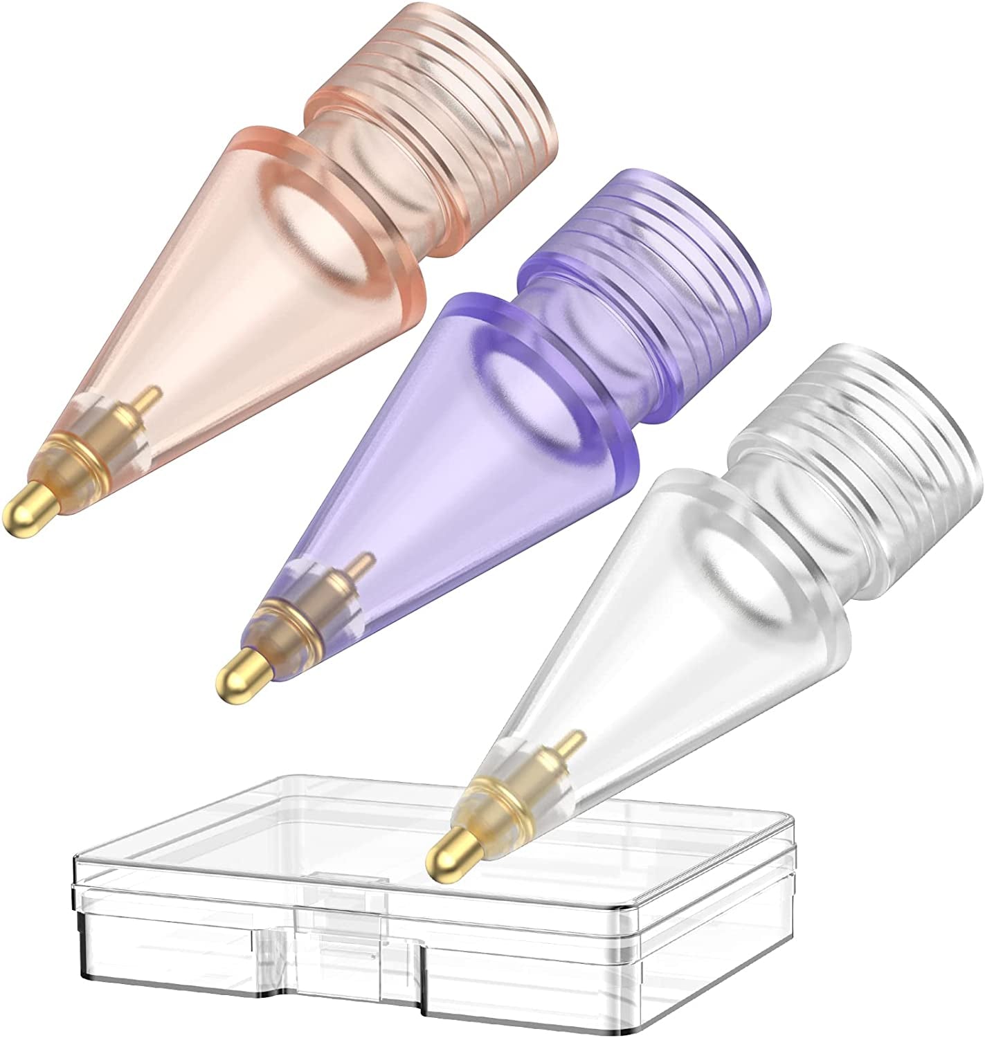 Delidigi 2 Pack Pencil Tips for Apple Pencil 2Nd Gen and 1St Gen, Upgraded Metal Wear-Resistant Pen like Tips, Fine Point Precise Control Tips for Apple Pencil (White 1.3Mm)  Delidigi Clear, Clear Purple, Clear Pink  