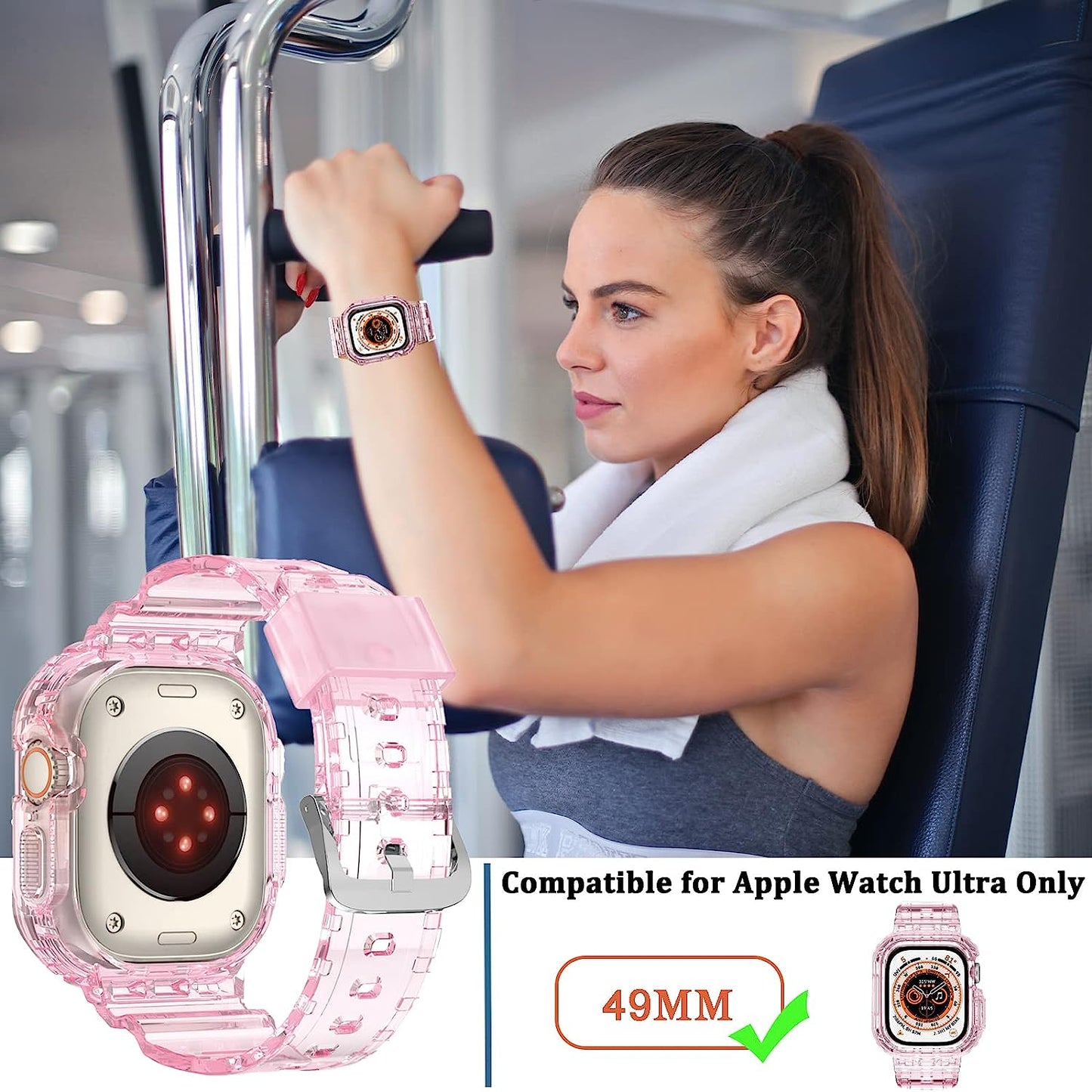 NINKI Compatible with Crystal Clear Apple Watch Ultra Band 49Mm with Bumper Case,Silicone Jelly Waterproof Sport Soft TPU Transparent Iwatch Ultra Band Straps for Apple Watch Ultra 49Mm Band and Case  NINKI   