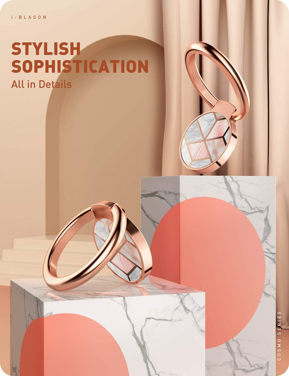 I-Blason Cell Phone Finger Ring Holder - Universal - Kickstand with 360° Rotation and 180° Flip Magnetic Car Mountable Compatible with Iphone 14/Iphone 13/Galaxy S23/Galaxy S22/Galaxy Z (Marble)  i-Blason   