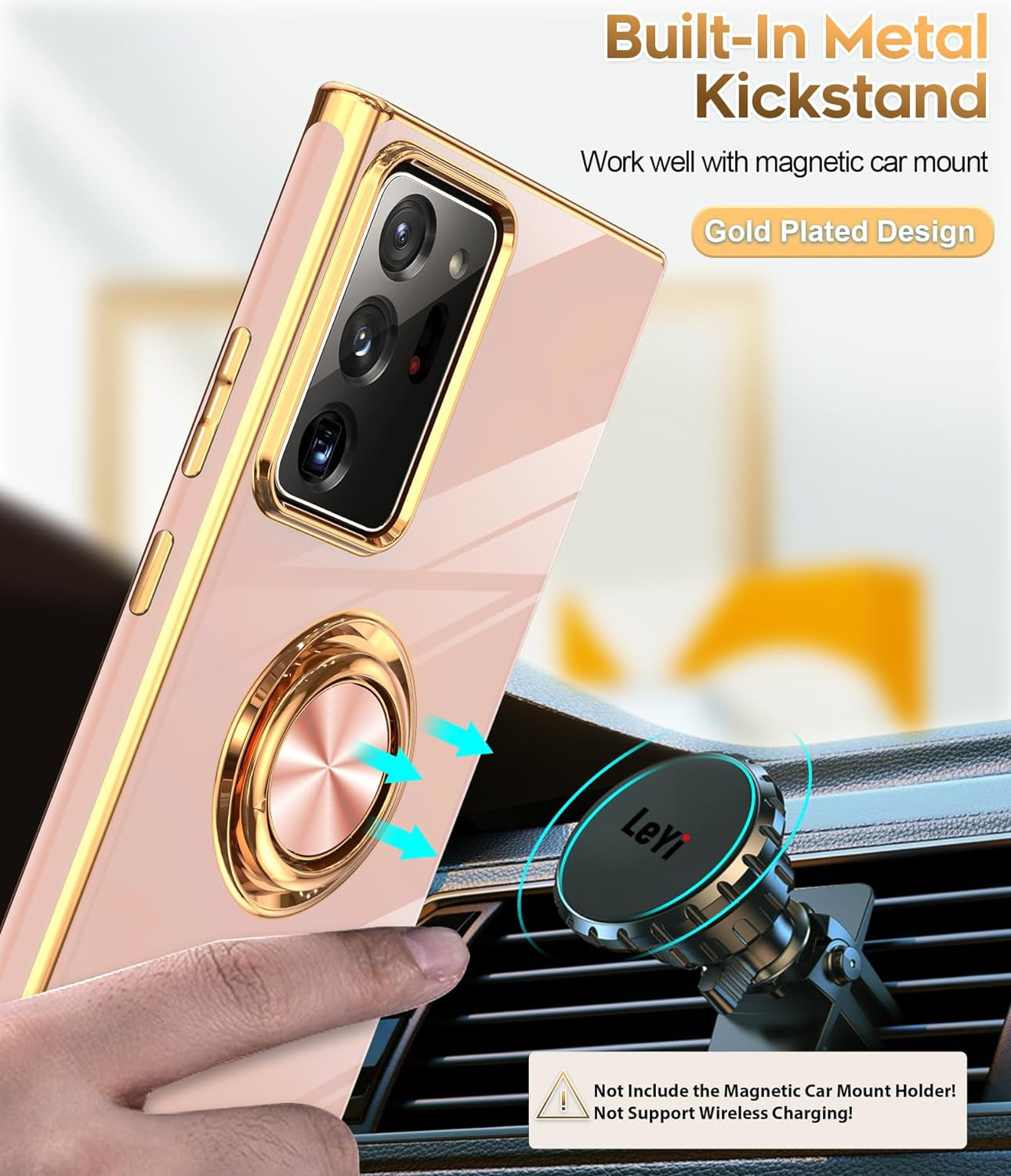 Leyi for Galaxy Note 20 Ultra Case: 360° Rotatable Ring Holder Magnetic Kickstand, Plating Rose Gold Edge Protective Samsung Galaxy Note 20 Ultra Case, Pink  LeYi   
