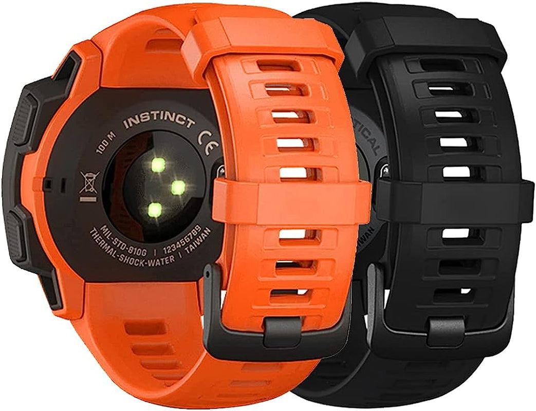 Replacement Band Compatible with Garmin Instinct, Smartwatch Accessory Wrist Soft Silicone Band Strap for Garmin Instinct 2 / Instinct Esports/Solar/Tide/Tactical  Threeeggs Black+Orange  