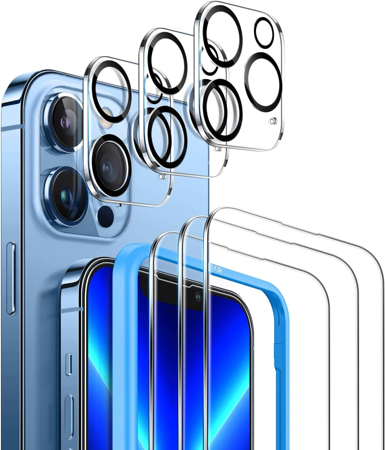 CANSHN 3 Pack Screen Protector for Iphone 11 [6.1 Inch] + 3 Pack Tempered Glass Camera Lens Protector with Easy Installation Frame, Anti-Scratch, Case Friendly, 9H Hardness, HD Clear Film [6 Pack]  CANSHN iPhone 13 Pro 6.1 Inch  