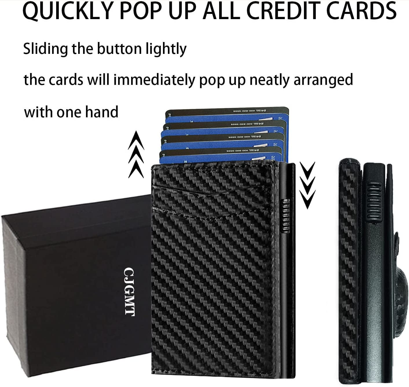 Airtag Wallet Pop up Smart Wallet with Front Pocket RFID Blocking Credit Card Holder with Money Clip Slim Trackable Wallet for Men (Carbon Fiber Leather)  CJGMT   