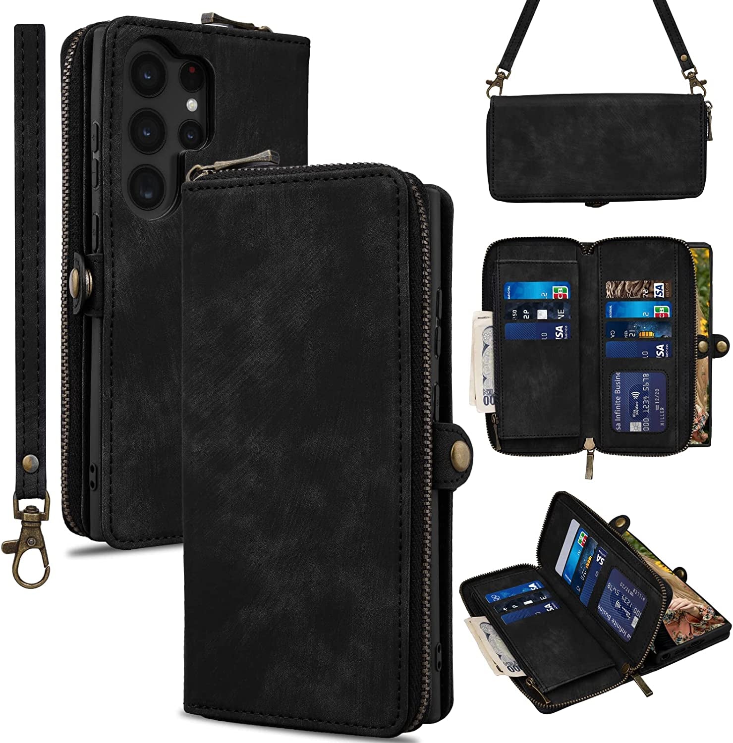 Rssviss for Iphone 12/12 Pro Case Wallet Cover for Women Men, 《RFID Blocking》《Magsafe》Credit Card Holder Leather Strap Zipper Wristlet Iphone 12 Pro Case with Magnetic Shockproof 6.1" Vintage Pink  Rssviss Black 6.8 inch Samsung Galaxy S23 Ultra 5G 