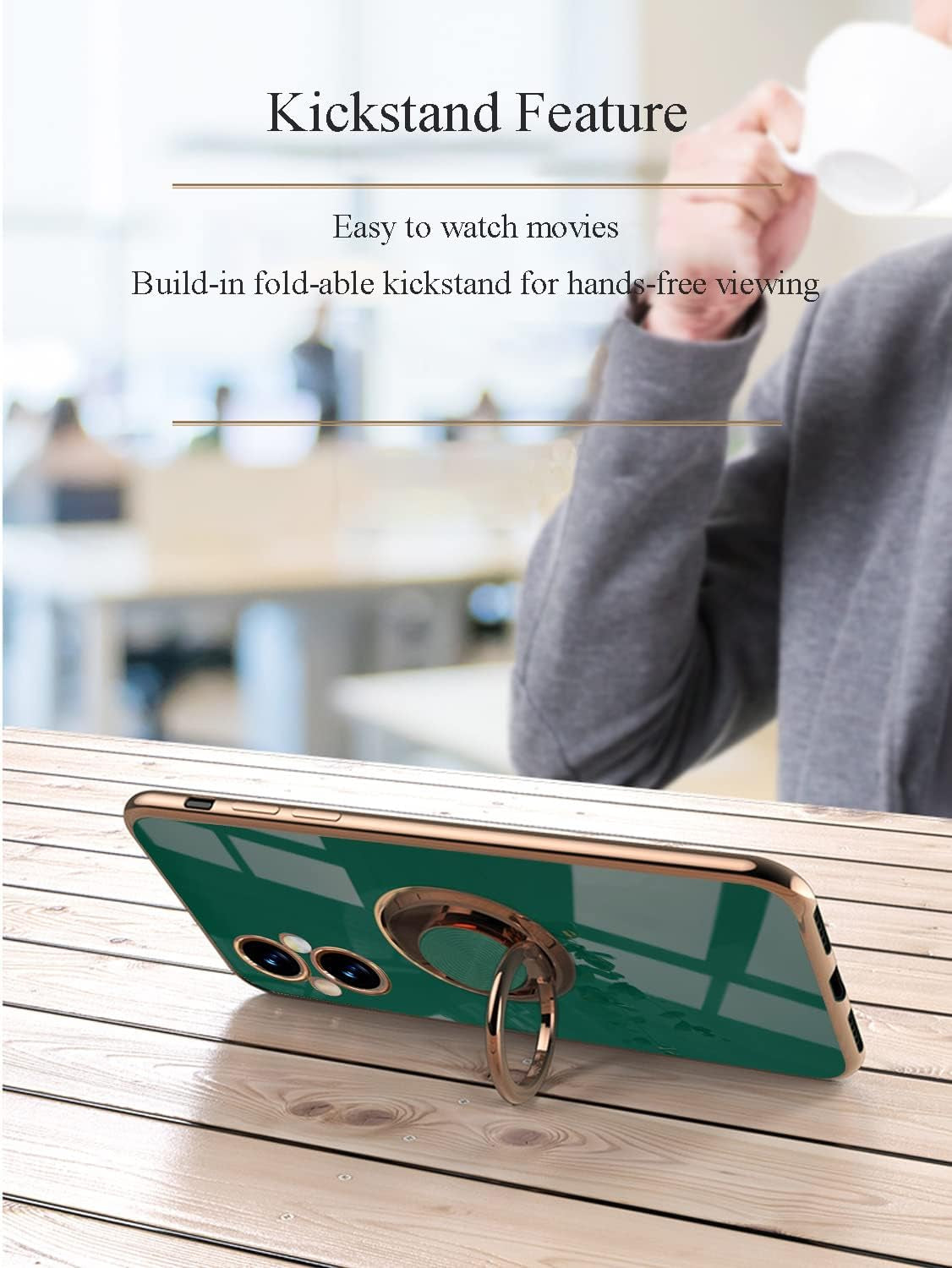 Yarxiawin Compatible for Oneplus Nord N20 5G Case Ring Holder Magnet Silicone, Oneplus N20 5G Case Thin Phone Case Aesthetic Black 360° Rotatable Metal Stand (Dark Green)  Yarxiawin   