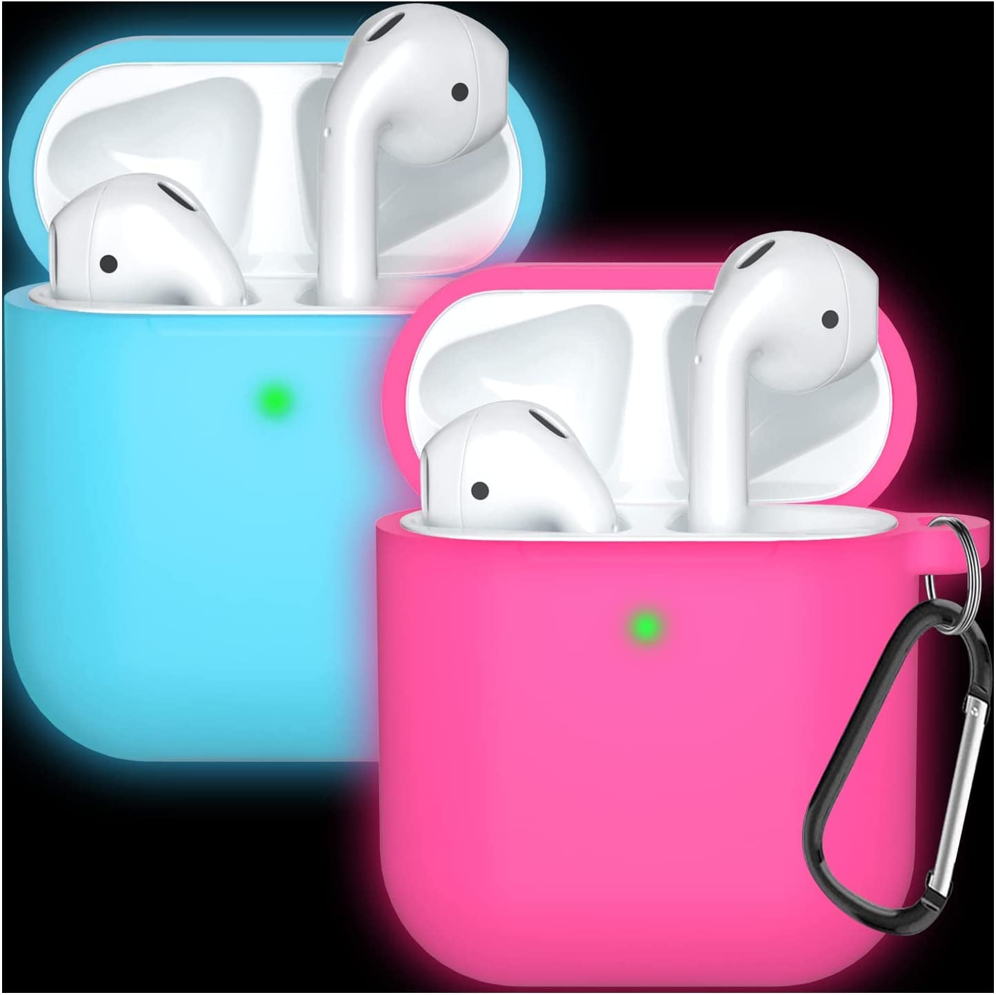 Compatible with Airpods Case Cover Silicone Protective Skin for Airpods Case 2&1 (2 Pack) Black/Sand Pink  Doboli Nightglow Blue-Rose Red Purple  