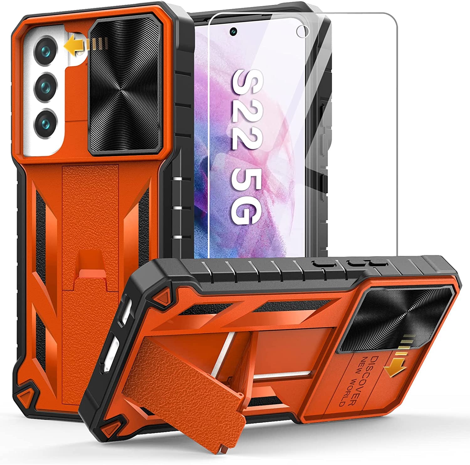 WTYOO for Samsung Galaxy S22 Protective Case: Military Grade Drop Proof Protection Mobile Cover with Kickstand | Rugged Shockproof TPU Matte Textured | Sturdy Cell Phone Bumper  WTYOO Orange Samsung Galaxy S22 