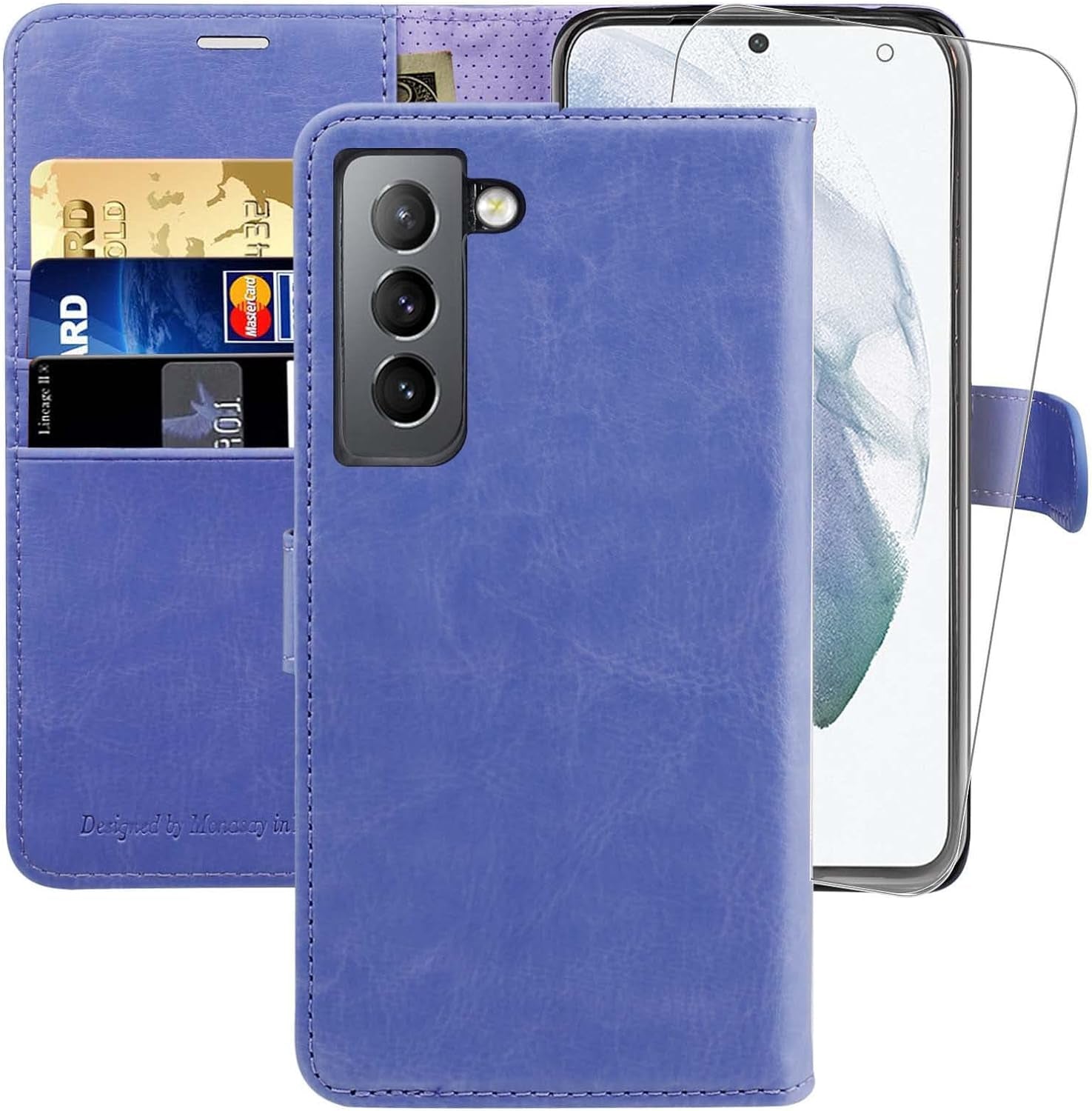 MONASAY Wallet Case for Galaxy S21+Plus 5G, 6.7 Inch [Screen Protector Included][Rfid Blocking] Flip Folio Leather Cell Phone Cover with Credit Card Holder, Lavenders  MONASAY Light Purple  