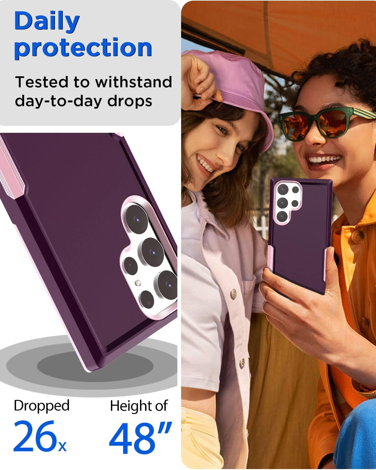 Aicase for Samsung Galaxy S23 Ultra Case,Heavy Duty Drop Protection Full Body Rugged Shockproof Military Protective Tough Durable Cover for Samsung Galaxy S23 Ultra 6.8"_Burgundy/Pink  AICase   