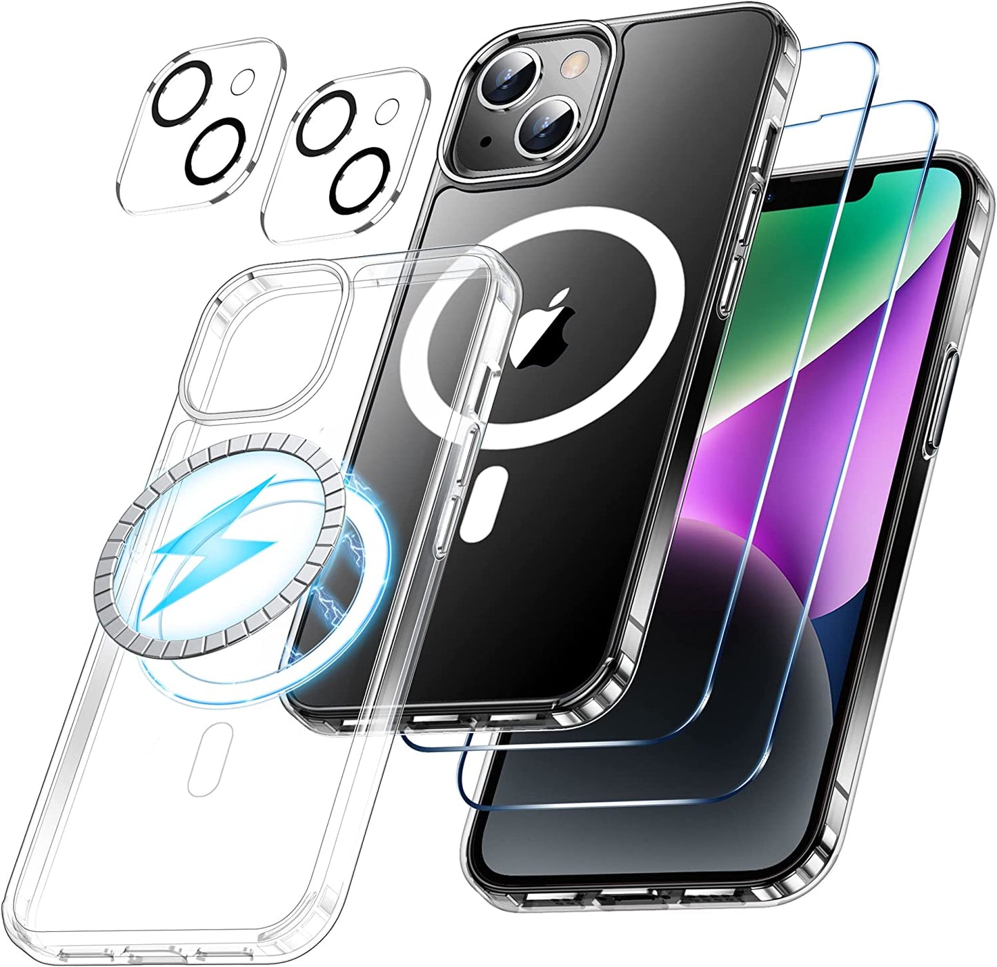 Temdan Magnetic for Iphone 14 Case,[Not Yellowing] with 2 Pack [Glass Screen Protector + Lens Protector] Military Drop Protection Shockproof Slim Iphone 14 Phone Case 6.1"-Clear  Temdan   