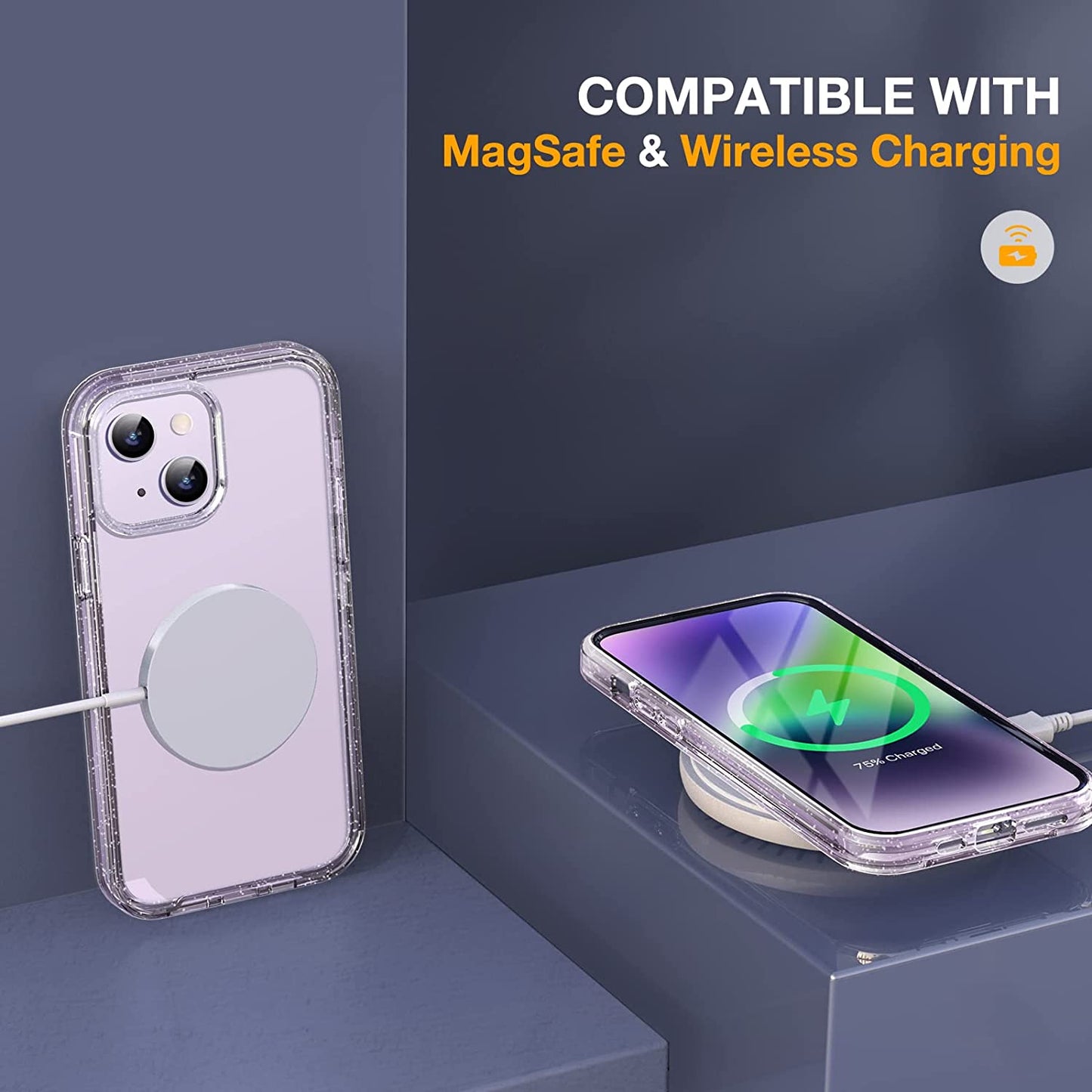 Miracase Glass Series Designed for Iphone 14 Case 6.1 Inch, 2023 Upgrade Full-Body Clear Bumper Case with Built-In 9H Tempered Glass Screen Protector and 2 Pcs Camera Lens Protector,Clear Glitter  Miracase   