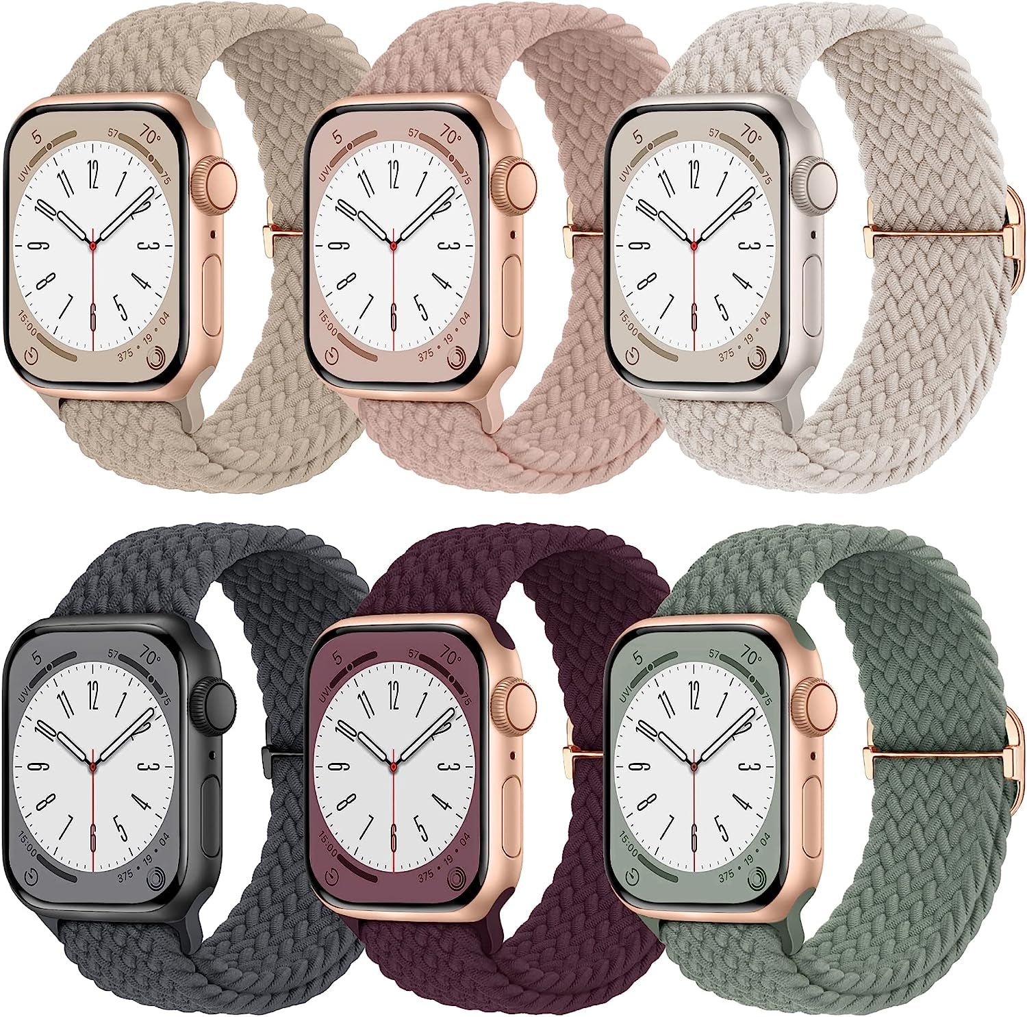 Pizooprs Braided Solo Loop Compatible with Apple Watch Band 38Mm 40Mm 41Mm 42Mm 44Mm 45Mm 49Mm for Women Men, Nylon Stretchy Sport Bands Soft Elastic Straps for Iwatch Ultra SE Series 8 7 6 5 4 3 2 1  Pizooprs Starlight/Pink/Milk Tea/Cactus/Gray/Dark Cherry 38/40/41mm 
