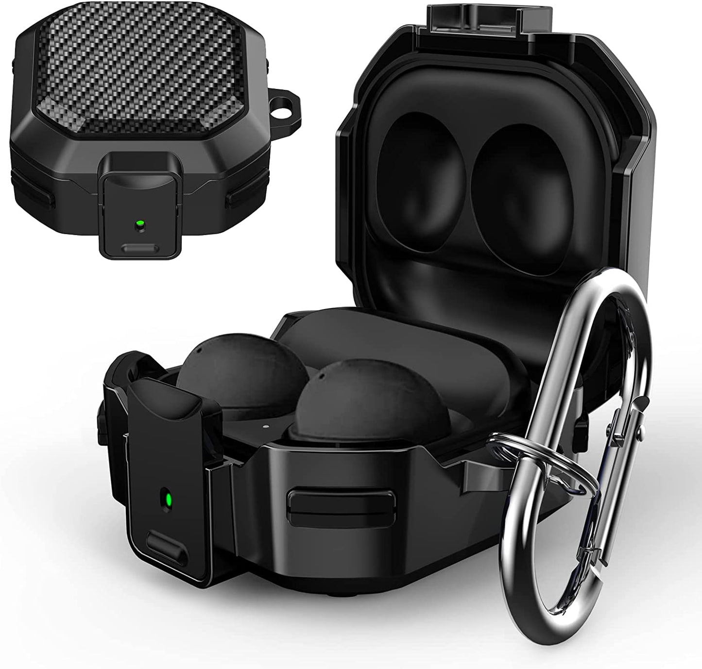 Lopnord for Galaxy Buds 2 Pro Case/Galaxy Buds Pro Case/Galaxy Buds 2 Case/Galaxy Buds Live Case with Lock, Carbon Fiber Shockproof Cover for Galaxy Buds Pro Case Samsung Earbuds with Keychain…  Lopnord US BLACK  
