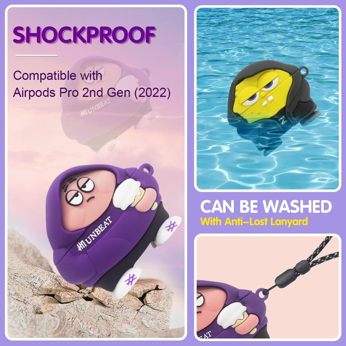 [2Pack] Case for Airpods Pro 2Nd Generation 2022, Cute Airpods Pro 2 Cartoon Character Case, Unique Design Funny Fun Kawaii 3D Cartoon Characters Soft Silicone Airpods Pro 2 Case Cover for Men Women  AIBEAMER   