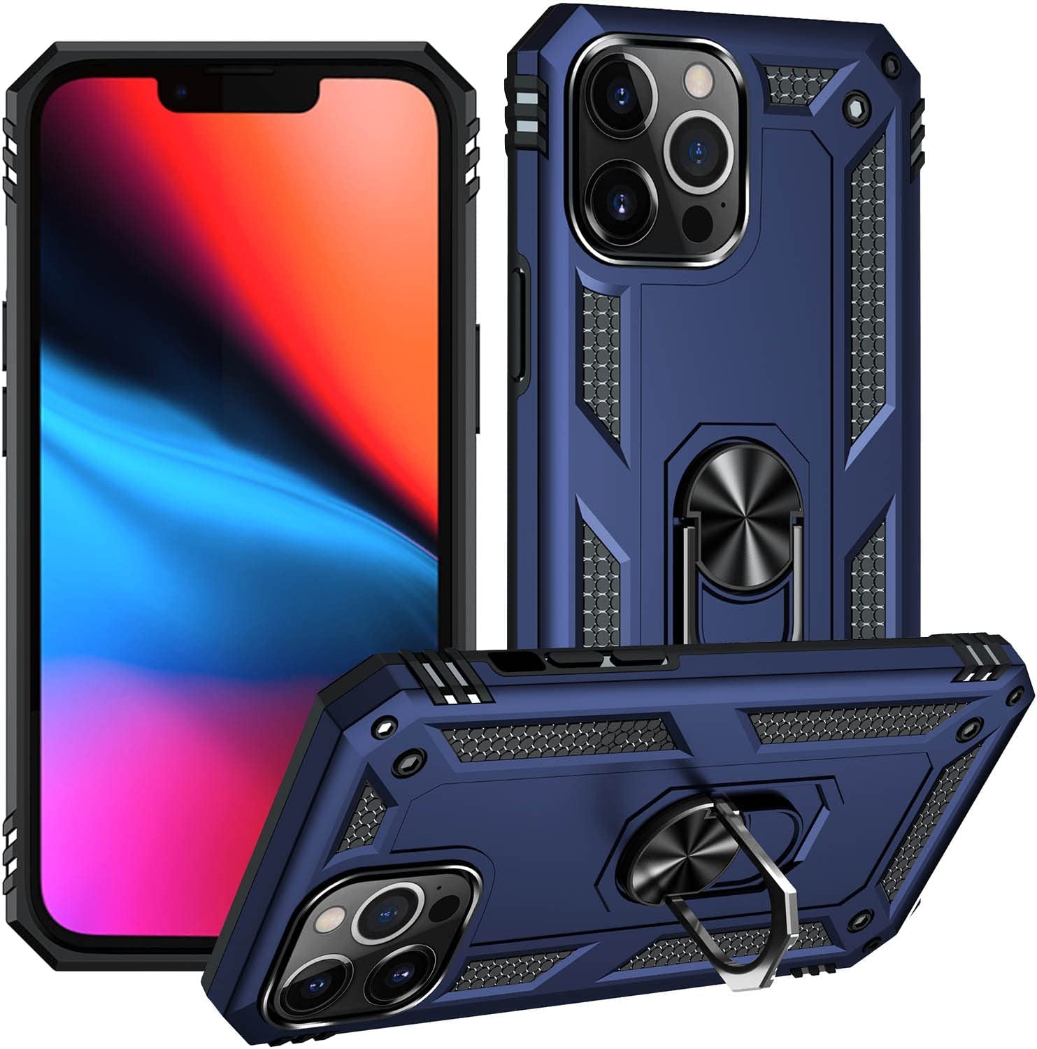 ADDIT Military Grade Iphone 12 Pro Max Case - 6.7" Slim Fit, Heavy Duty Protection, Rotatable Magnetic Kickstand, TPU & Polycarbonate, Black  ADDIT Blue Iphone 12/Iphone 12 Pro [6.1"] 