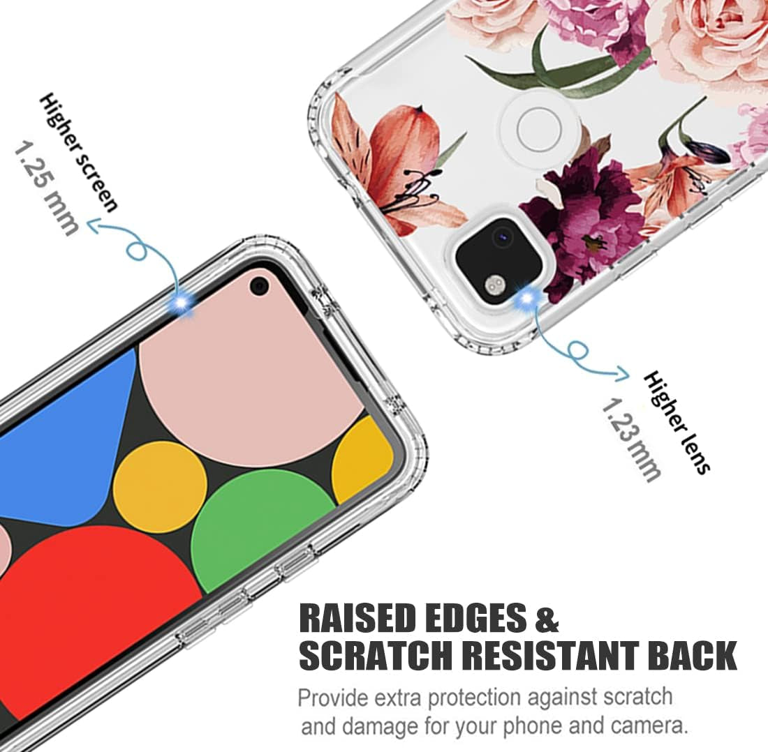 Ueokeird Case for Google Pixel 4A (Not Fit 4A 5G) G025J Case with Tempered-Glass Screen Protector, Cute Clear Floral Pattern Full Body Protective Phone Cover Cases for Google Pixel 4A (Purple Flower)  Ueokeird   