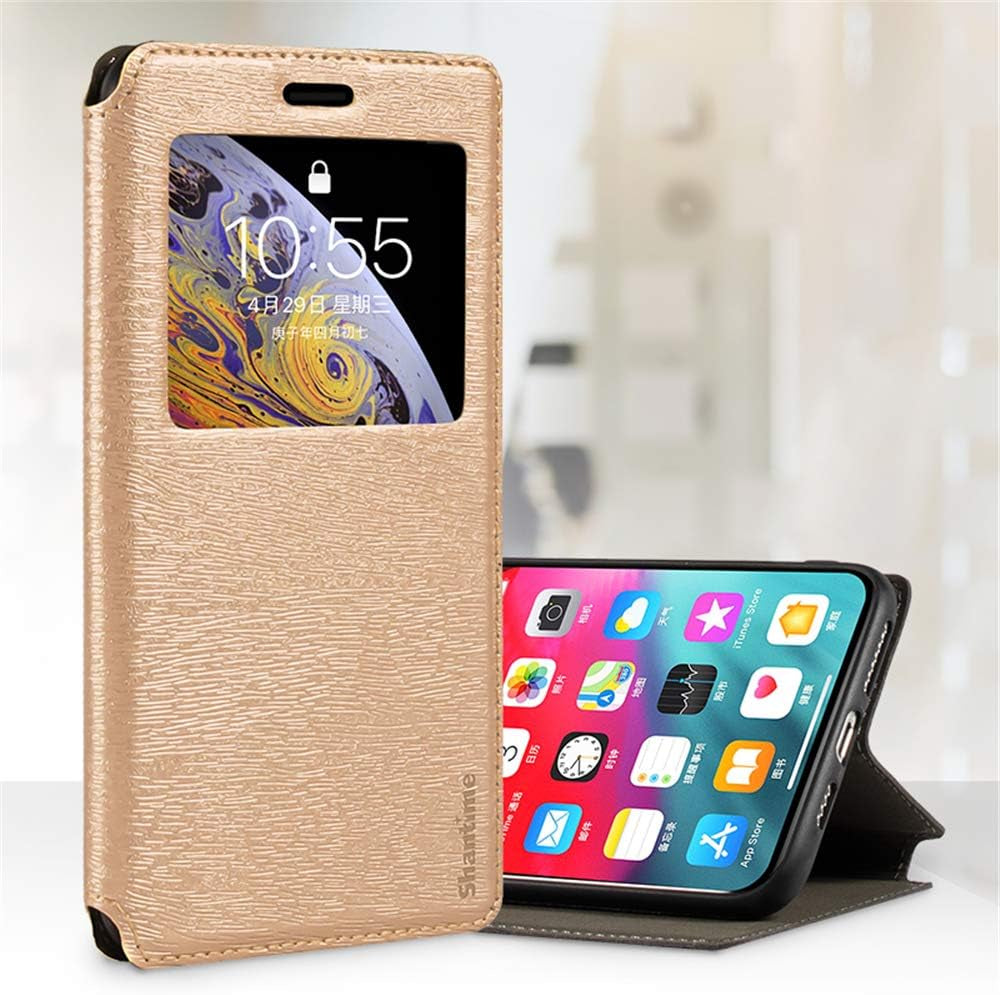 Shantime LG G8 Thinq Case, Wood Grain Leather Case with Card Holder and Window, Magnetic Flip Cover for LG G8 Thinq Gold  Shantime   