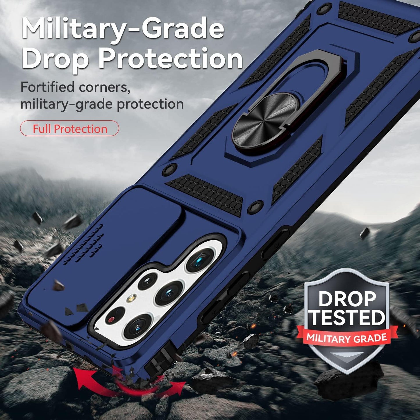 S22 Ultra Case,Samsung Galaxy S22 Ultra Case,With Camera Cover,[Military Grade] 16Ft.Drop Tested Cover with Magnetic Kickstand Protective Case for Galaxy S22 Ultra 6.8 Inch Blue  SKMY   