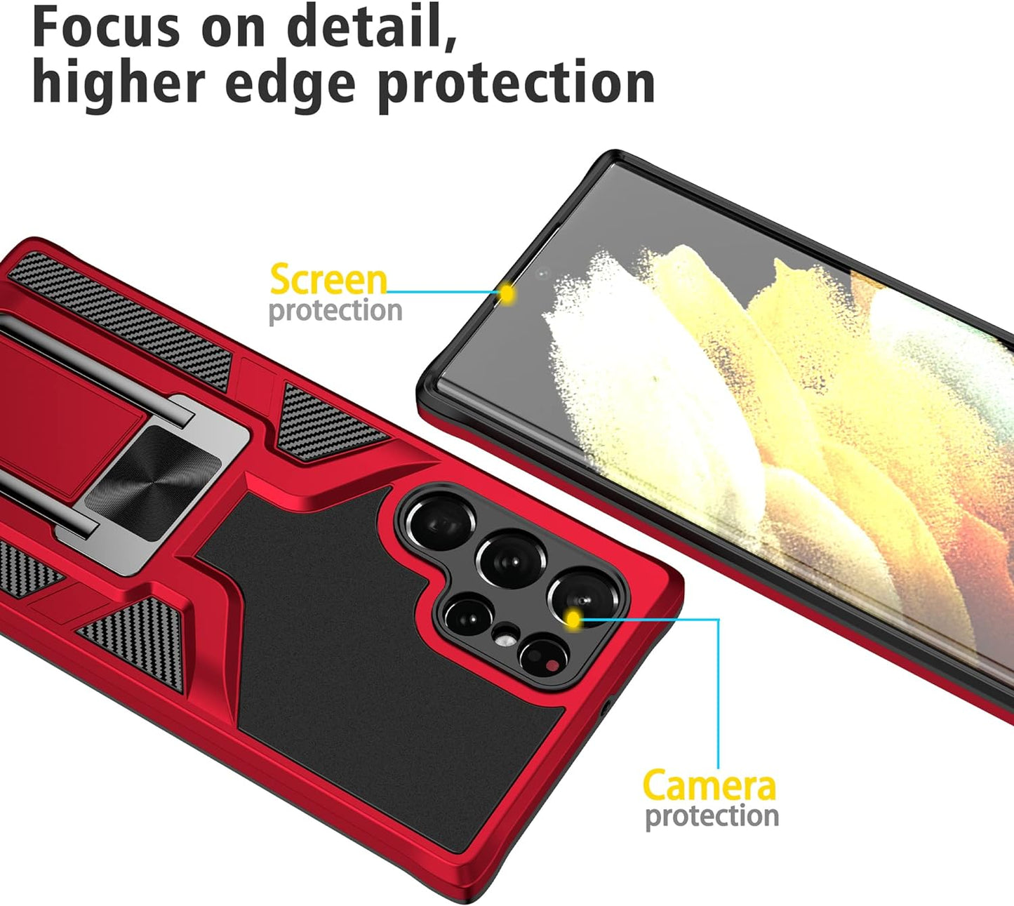 AKINIK for Samsung Galaxy S22 Ultra Case, S22 Ultra Case with Self Healing Flexible TPU Screen Protector [2 Pack], Military Grade with Kickstand Case for Galaxy S22 Ultra 5G-Red  AKINIK   