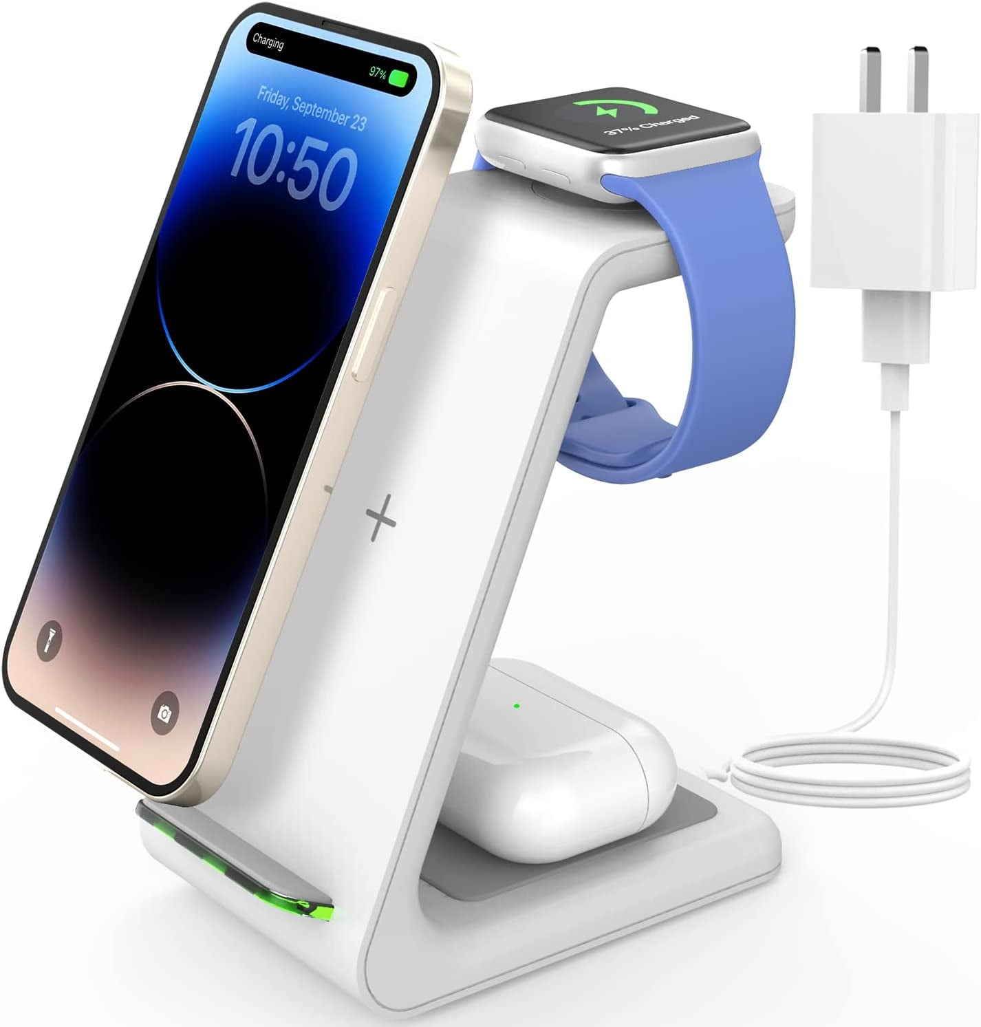 Joygeek Wireless Charging Station, Wireless Charger Stand, 3 in 1 Charging Station for Apple Iphone 14/13/12/11/SE/X/8 Series, Apple Watch Ultra/8/Se/7/6/3, Airpods Pro 2/3/2/Pro - White  JoyGeek   