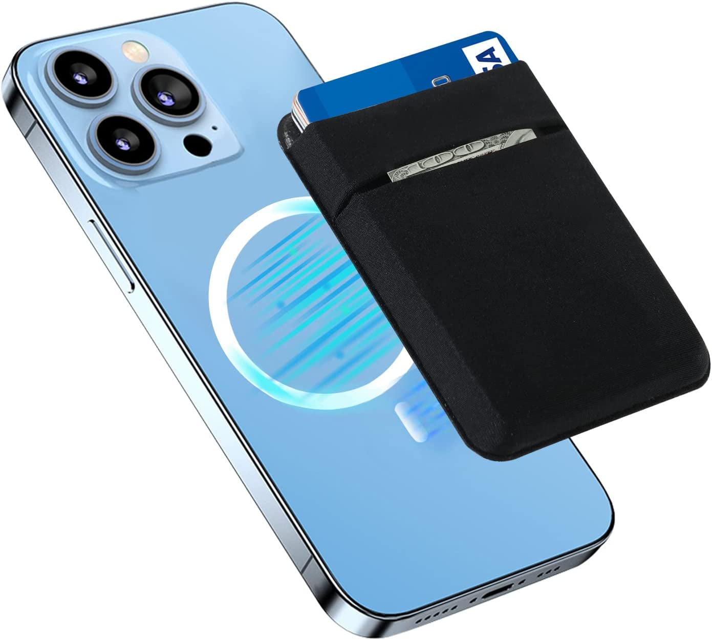 Yesdoes Magnetic Phone Card Holder,Compatible with Magsafe,Stretchy Lycra Double Pocket Wallet,Credit ID Card Cash Pouch,Mag Safe Phone Sleeve Case,Design for Iphone 14,13,12,Plus,Pro,Pro Max Black  YesDoes   