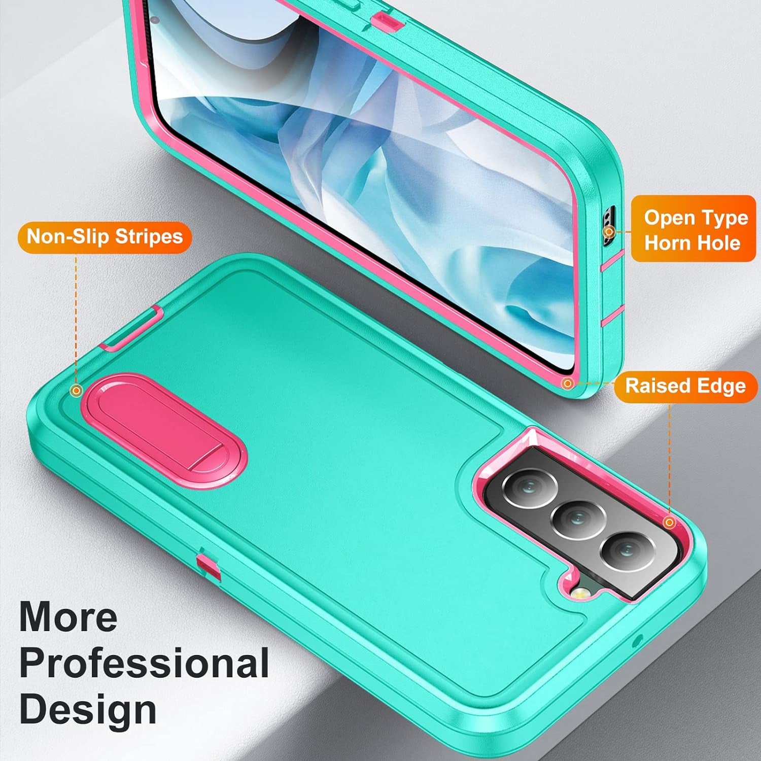 Idweel Galaxy S22 Case with Build-In Kickstand, Heavy Duty Protection Shockproof Anti-Scratch Rugged Protective Durable Case Hard Cover for Samsung Galaxcy S22 6.1 Inch,Light Blue/Pink  IDweel   
