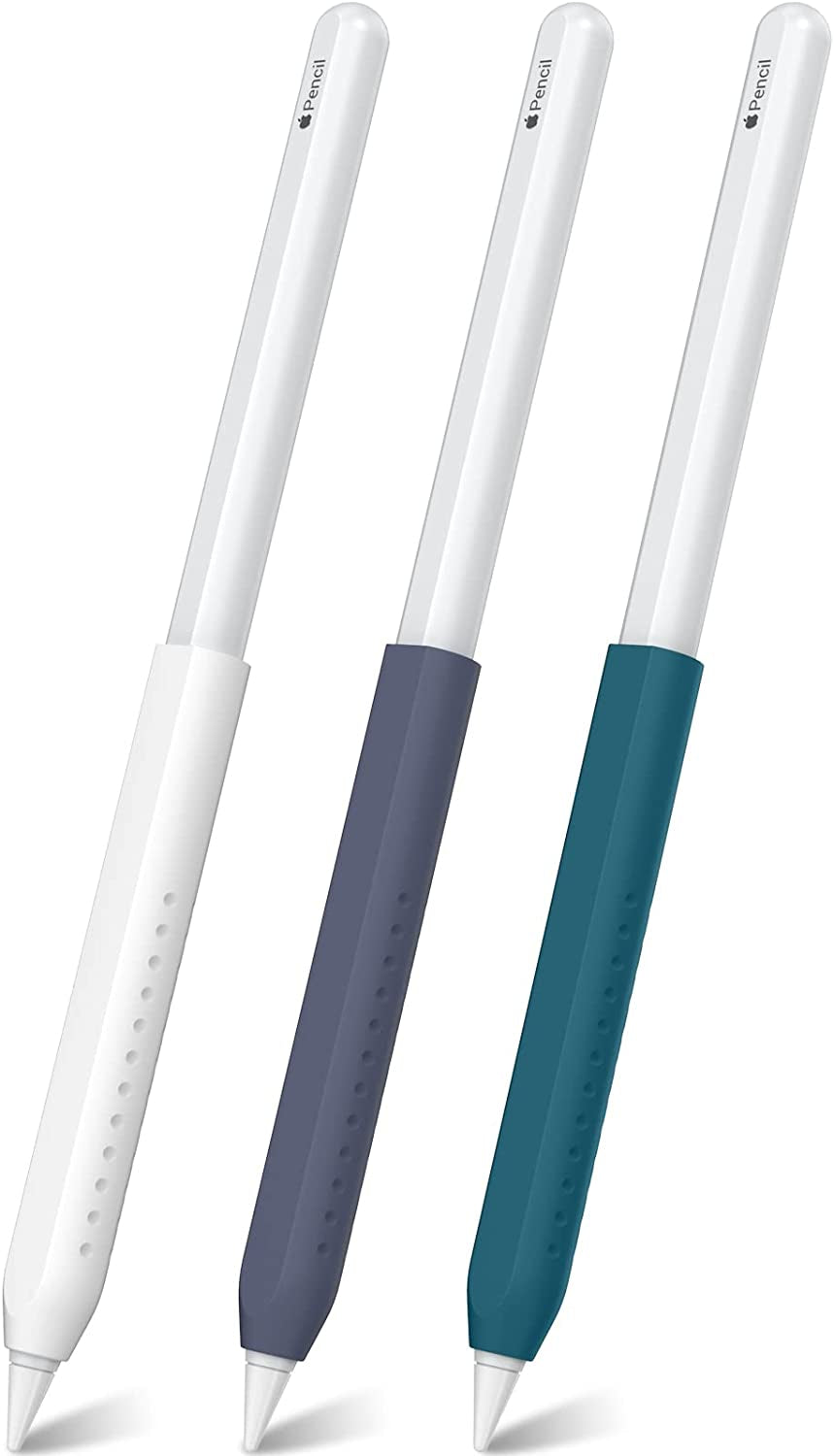 NIUTRENDZ 3 Pack Apple Pencil Grip Case Cover Silicone Sleeve Holder Compatible with Apple Pencil 2Nd Generation (Beige + Khaki + Brown)  NIUTRENDZ White + Midnight Blue + Pine Green  