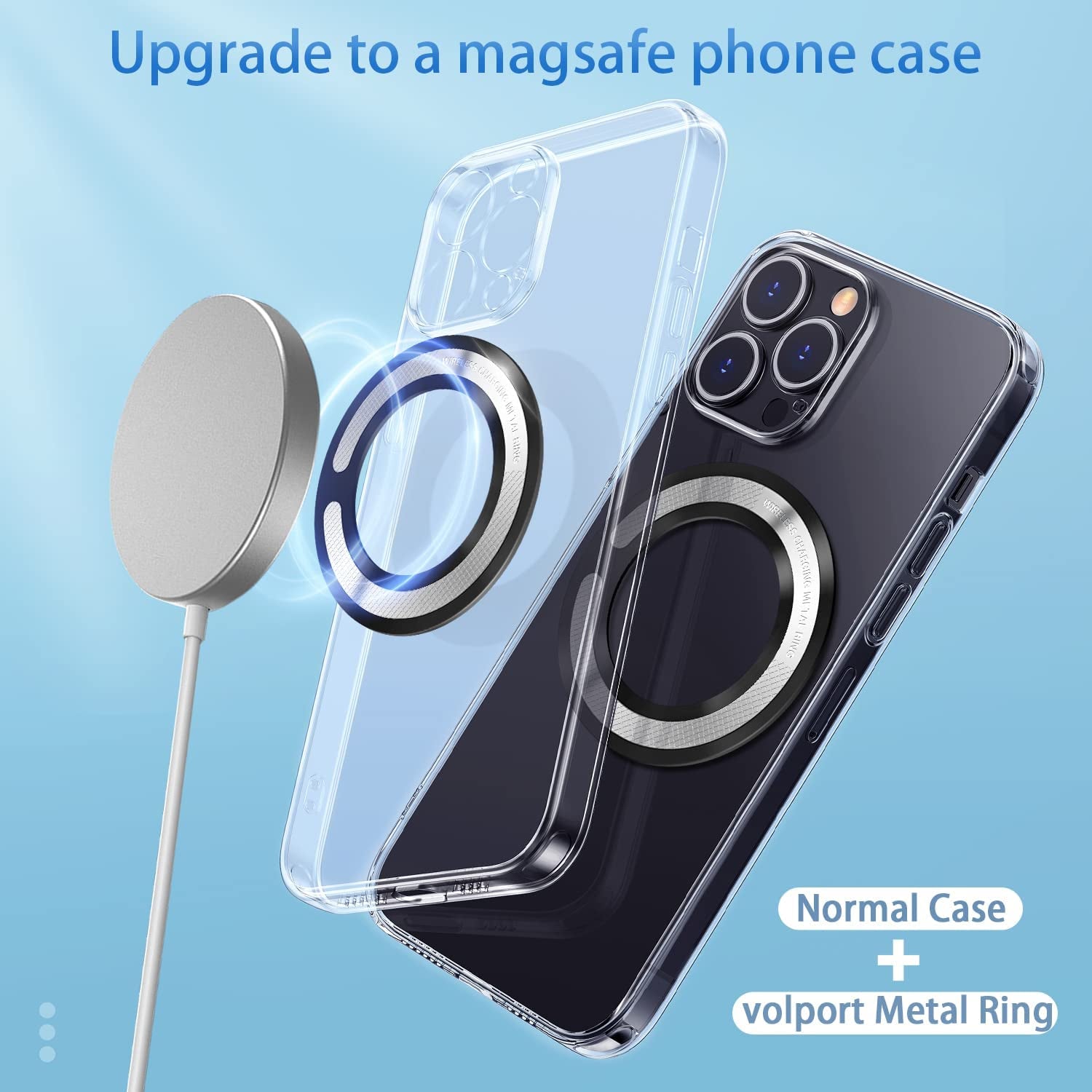 4PCS Magsafe Ring for Magsafe, Magnet Adapter, Magsafe Sticker with 3M Adhesive, Black Metal Loop for Wireless Charger/Card Wallet/Car Mount/Battery Pack/Socket Grip, Compatible with All Phone  volport   