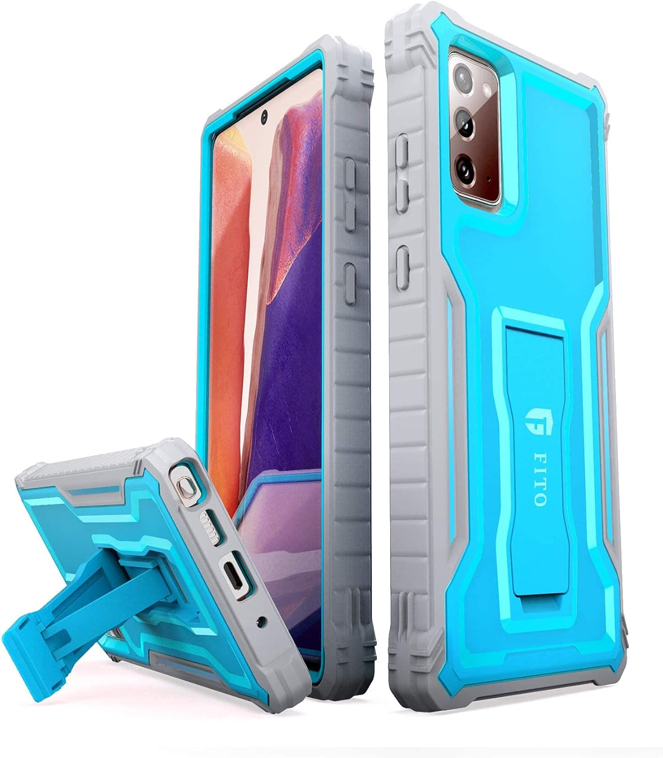 FITO Samsung Galaxy Note 20 Case, Dual Layer Shockproof Heavy Duty Case for Samsung Note 20 5G Phone without Screen Protector, Built-In Kickstand (Black, 6.7 Inch)  FITO Blue / 6.7'' Note 20 