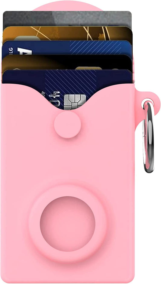 Dentang Wallet for Airtag with Keychain, Thin Minimalist Front Pocket Wallet Credit Card Cash Purse with Case Holder for Apple Air Tag (Pink) Qb-122  Dentang   