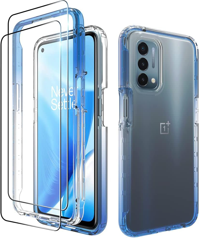 Dzxouui for Oneplus Nord N200 Case with 2 Pack Screen Protector, One plus Nord N200 Case, Crystal Shockproof Bumper Hybrid Clear TPU Protection Cover Phone Cases for Oneplus Nord N200 5G(Clear/Blue)  Dzxouui   