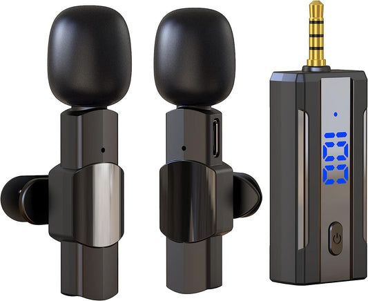 Ezcoloris 2 Pack Wireless Microphones for Iphone Android Phones Camera - Professional Lapel Microphone 2.4Ghz Low Delay Noise Reduction Lavalier Mic for 2 Person Creator Video Recording  EZColoris   