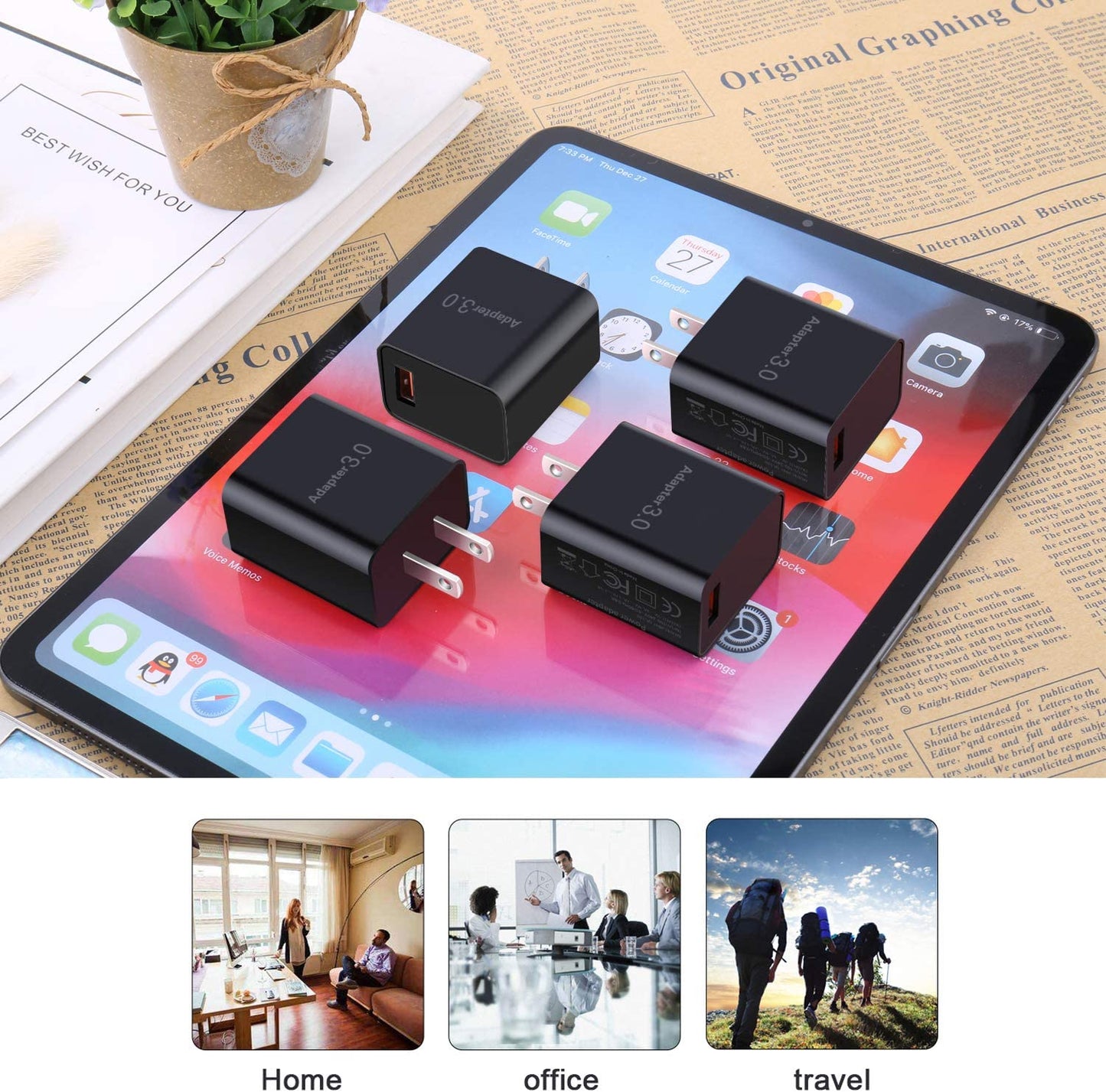 Besgoods Fast Charge 3.0 USB Wall Charger [4-Pack] 5V 3A Fast Charging Block 18W QC Power Adapter for Wireless Charger Stand, Compatible with Iphone 14 Pro Max Samsung Galaxy S23 Ultra 22 21 20 A03S  Shenzhen Hao Nuo Tian Electronics Co., LTD   