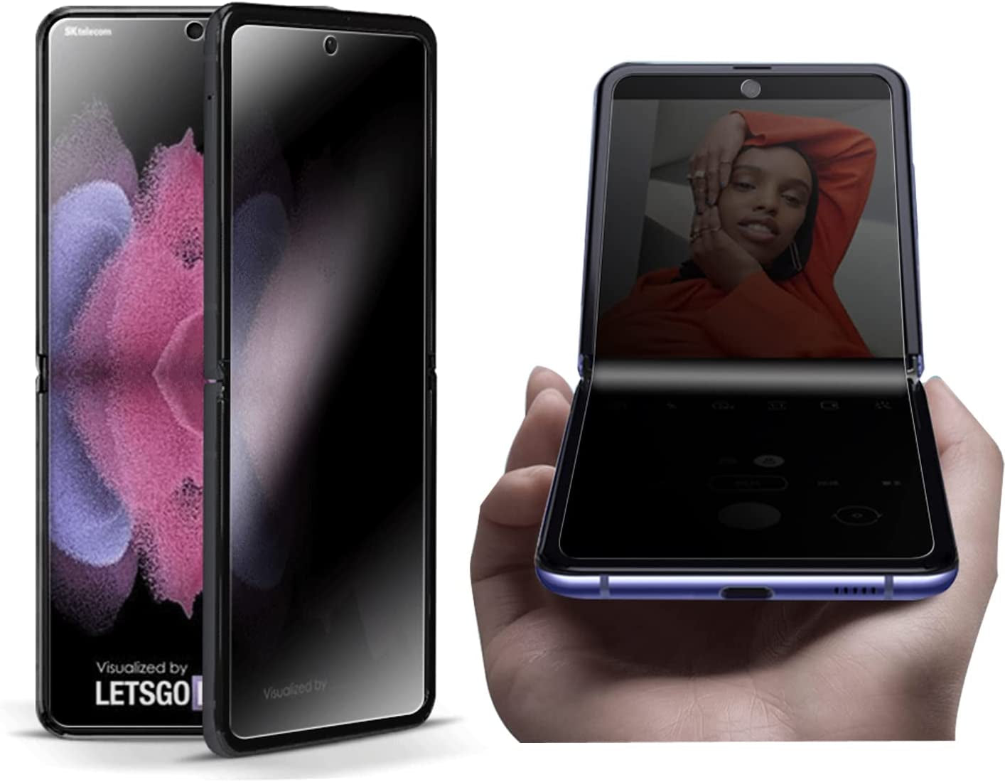 3 Pack Designed for Z Flip 3 Privacy Screen Protector,Anti-Peep 1PCS outside Screen Protector+1Pcs inside Screen Protector+1Pcs Side Protector Film for Samsung Z Flip 3 5G Smooth  BYIUIHS   