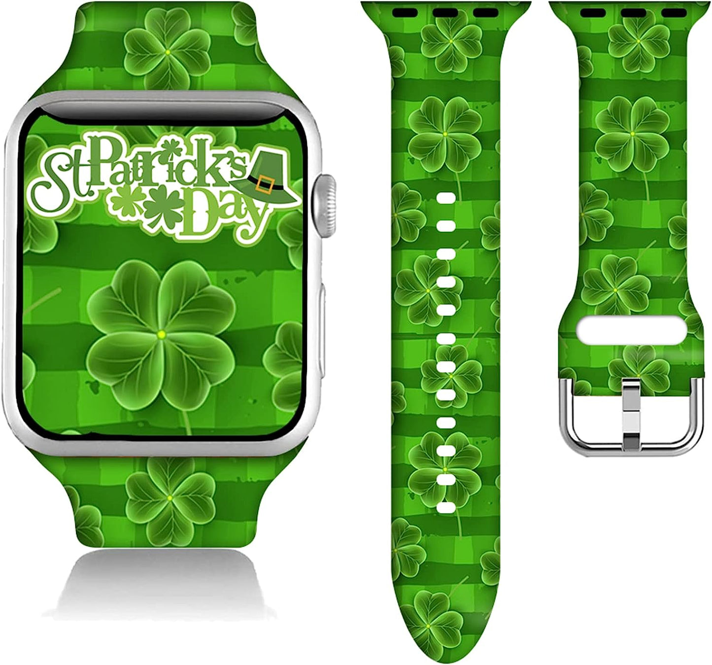 Easter Gifts Decorations Wristband Straps for Apple Watch Band 38Mm/40Mm/41Mm/42Mm/44Mm/45Mm Soft Silicone Easter Watch Band Strap for Apple Smart Watch Series 7 6 5 4 3 2 1 SE.  DGDGDG Green Clover St Patricks Day Gift 42mm/44mm/45mm 