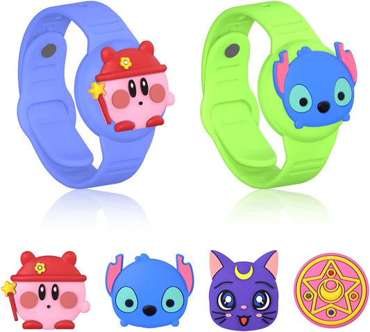 (2 Pack) Airtag Bracelet for Kids, Cute Cartoon Kid Air Tag Wristband Hidden Air Tag Holder, Silicone Air Tag Wristband Tracker Holder Case Air Tag Accessories for Kids & Toddler [Green + Blue]  UCPOVT   