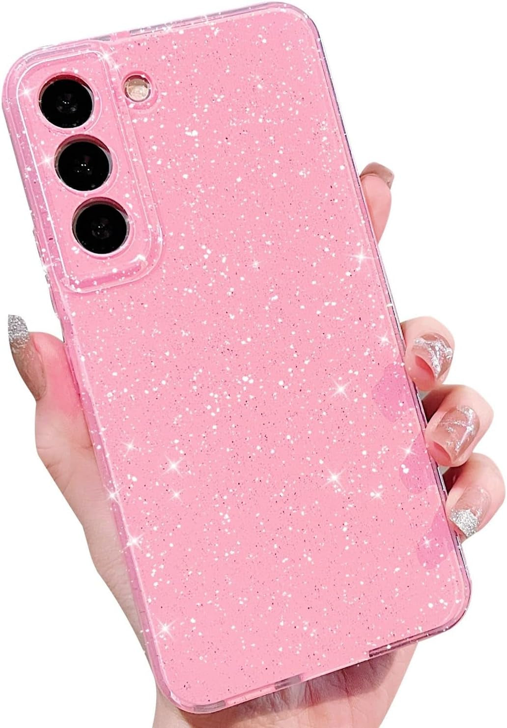 MINSCOSE Compatible with for Samsung Galaxy S22 plus Case,Cute Neon Bright Color,Glitter Bling Thin Slim Shockproof Silicone Sparkly Case, Soft TPU Phone Case for Women Girl-Black  MINSCOSE Pink S22 