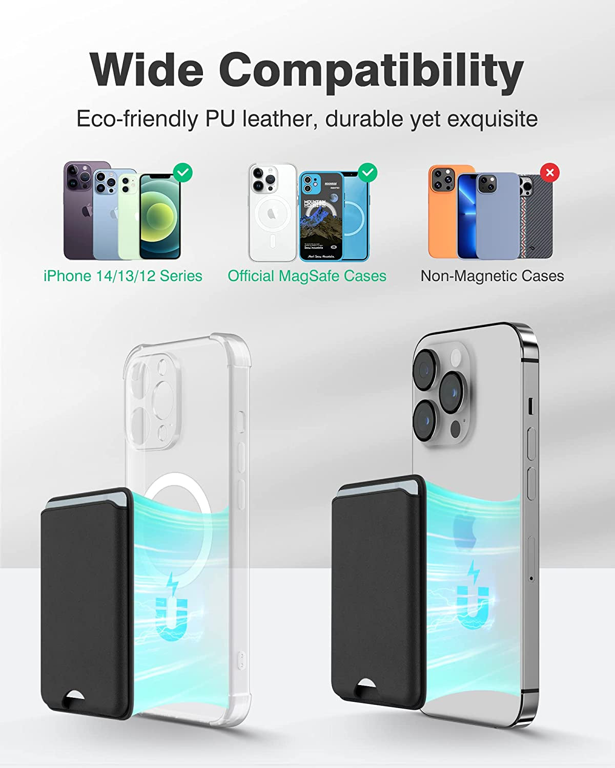 Dlinda 2-Pack Iphone Wallet Magsafe Card Holder, Detachable Leather Wallet with Magsafe for Apple Iphone 14 Pro Max/14 Plus/14 Pro/14, Iphone 13 / Iphone 12 Series, Midnight & Midnight  Dlinda   