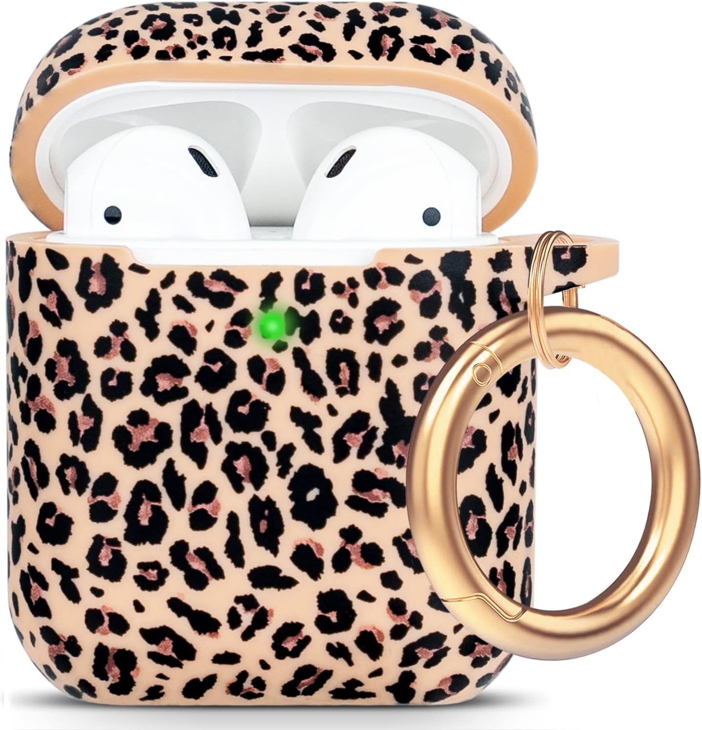 Cheetah Silicone Airpods Case, Gawnock Soft Earpod Case Cover Flexible for Airpods 2Nd/1St Generation Floral Print Cover for Women Girls with Keychain - Khaki Leopard  Gawnock   