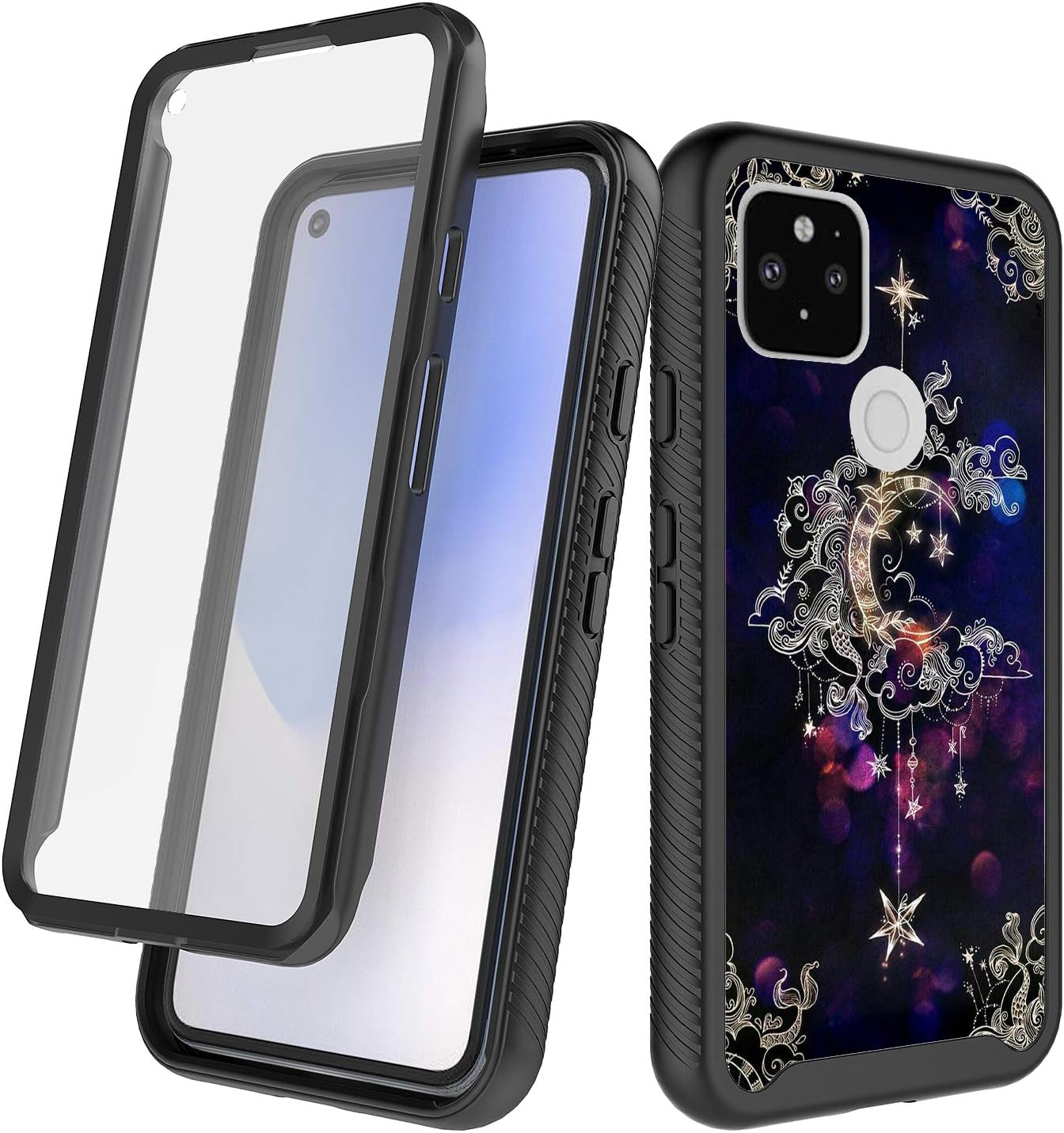 Google Pixel 4A with 5G Case with Built-In Screen Protector, Rosebono Hybrid Graphic Design Pattern Hard Back Pannel Cover 360 Protection Case for Google Pixel 4A with 5G (Wiccan)  Rosebono Fashion   