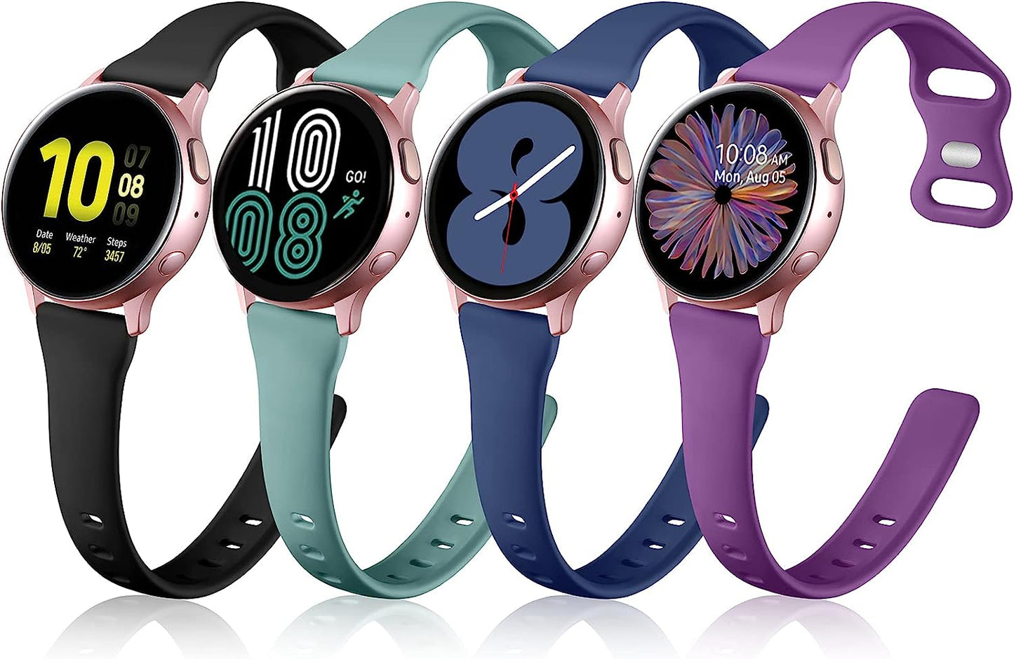 GEAK Compatible for Samsung Galaxy Watch 4 Band 40Mm/Classic,Galaxy Watch 5 Bands/Watch 5 Pro/Samsung Active 2 Watch Bands,20Mm Soft Slim Silicone Replacement Bands for Samsung Watch 4 Bands Women Men  GEAK Navy Blue/Black/Plum/Pine Green Large 