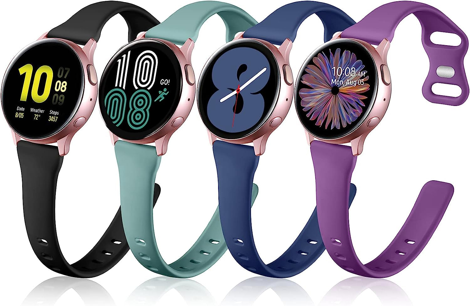 GEAK Compatible for Samsung Galaxy Watch 4 Band 40Mm/Classic,Galaxy Watch 5 Bands/Watch 5 Pro/Samsung Active 2 Watch Bands,20Mm Soft Slim Silicone Replacement Bands for Samsung Watch 4 Bands Women Men  GEAK Navy Blue/Black/Plum/Pine Green Large 