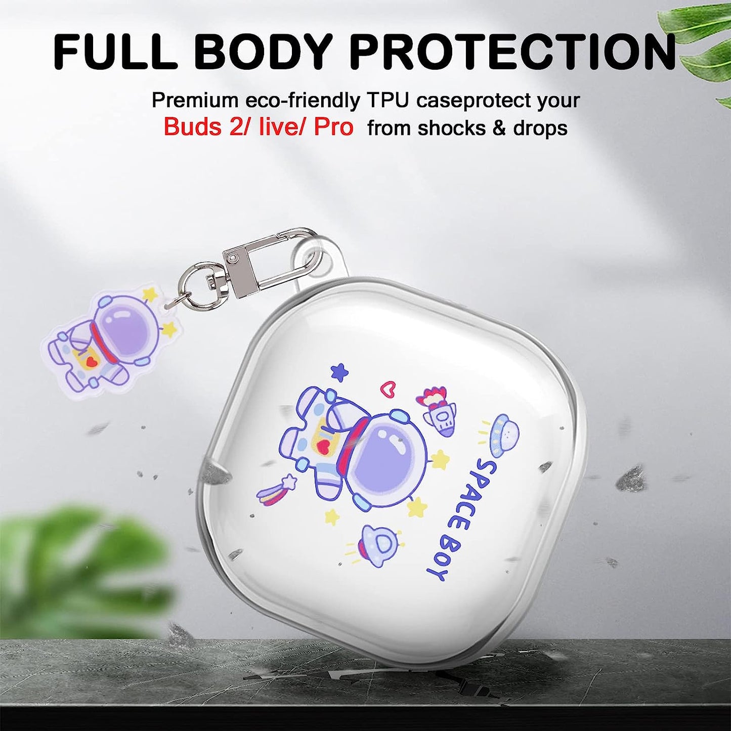 Cute Astronaut Case for Samsung Galaxy Buds 2 Cover (2021)/Buds Pro Case(2021)/Buds Live Case(2020) with Funny Spacemen Keychain for Men Girls Kids,Clear Shockproof Protective Soft Silicone Cover  DiyGody   